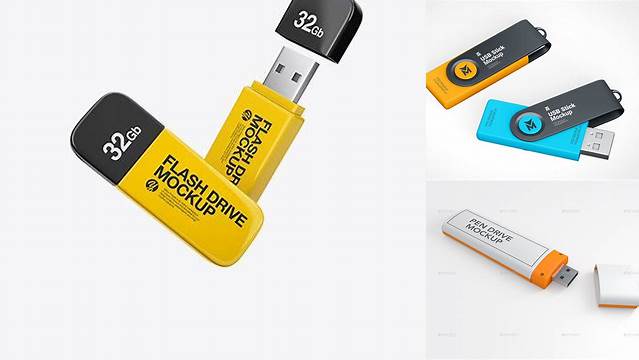 8562+ Two Glossy USB Flash Drives PSD Mockup Exclusive Digital PSD Resource