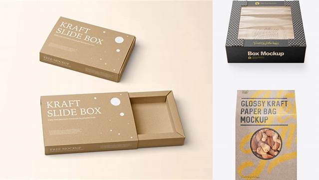 8567+ Glossy Kraft Paper Box with Window PSD Mockup Front View Fully Layered Free Photoshop File