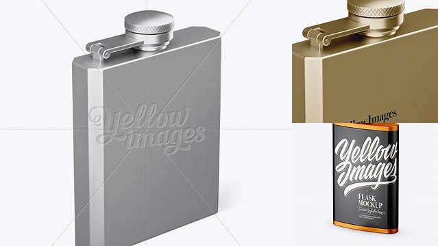 8569+ Square Metal Flask PSD Mockup Half Side View High-Angle Shot Free Graphic Mockup PSD