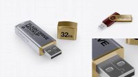 857+ Opened Metallic USB Flash Drive PSD Mockup Half-Side High Angle Download Free Editable PSD Template