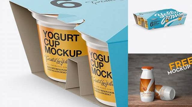 8578+ Yogurt 6 Pack PSD Mockup Half Side View Exclusive PSD Design Freebie