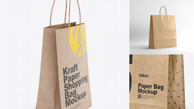 8579+ Kraft Shopping Bag Half Side View Professional Graphic PSD Download