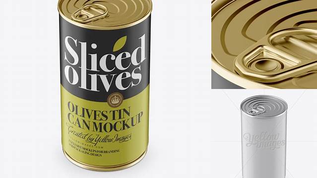 8579+ Olives Tin With Metal Ring PSD Mockup High-Angle Shot Custom Design Freebie PSD