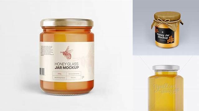 8583+ Glass Jar with Pure Linden Honey PSD Mockup Download Professional PSD