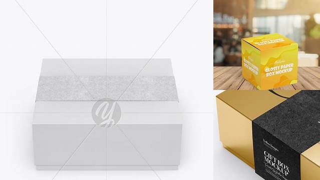 8584+ Glossy Box with Label PSD Mockup High-Angle Shot Professional PSD Mockup