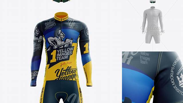 8587+ Men’s Full Cycling Kit with Cooling Sleeves PSD Mockup Front View Free Design Resource