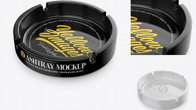 8588+ Glossy Ashtray PSD Mockup Half-Side View High Angle Unique High-Resolution Design Freebie