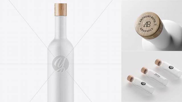 8588+ Green Glass Bottle with Wooden Cap PSD Mockup Editable Photoshop Template Freebie