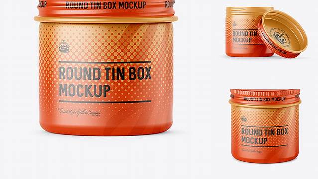 859+ 50ml Round Tin Box with Matte Finish PSD Mockup Front View Free Mockup Templates