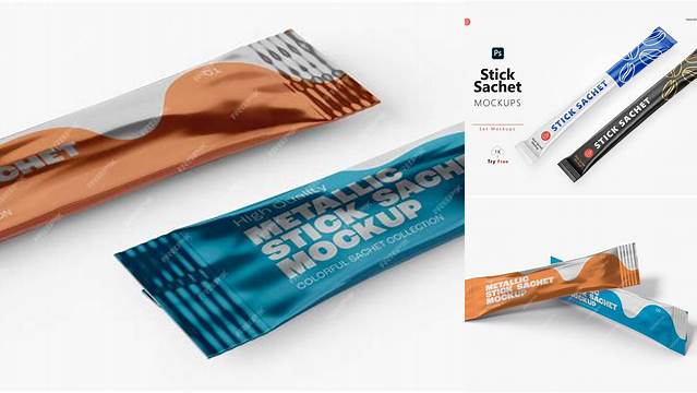 8591+ Metallic Stick Sachet PSD Mockup Half Side View Customizable Design Files