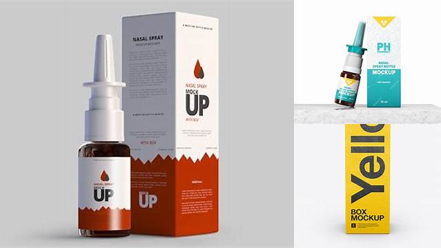 8593+ Nasal Spray Box PSD Mockup Front View High-Angle Shot Premium Free Graphic Resource