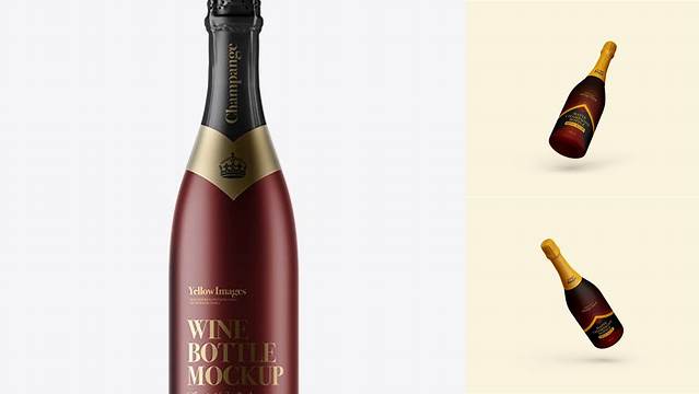 8597+ Matte Metallic Champagne Bottle PSD Mockup High-Quality PSD Files