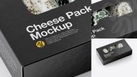 8603+ Box with Cheese Packs PSD Mockup Half Side View High-Angle Shot Elegant High-Resolution Design File