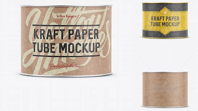 8604+ Small Kraft Paper Tube with a Paper Label Front View Fully Layered Photoshop Freebie