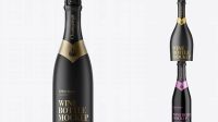 8606+ Black Matte Champagne Bottle HQ PSD Mockup Front View Smart Object Free Photoshop File