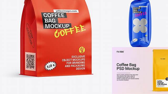 8608+ Glossy Coffee Bag With Tin-Tie PSD Mockup High-Resolution Graphic