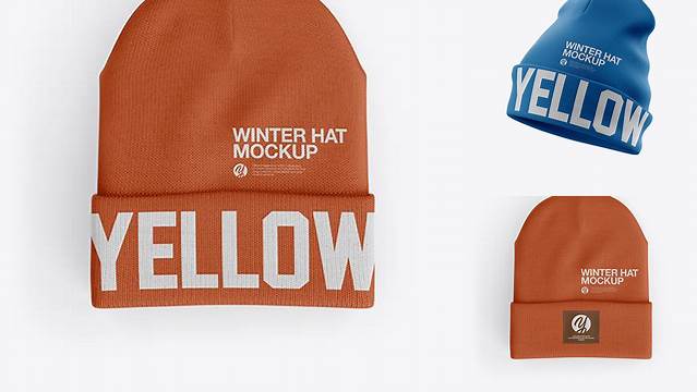 8608+ Turn Up Beanie Hat PSD Mockup Top View High Resolution