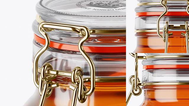 8617+ 900ml Pure Honey Glass Jar with Clamp Lid PSD Mockup Advanced and Editable PSD Template Free