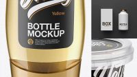 8617+ Box with Bottle PSD Mockup Front View High-Angle Shot Premium Free Graphic Resource