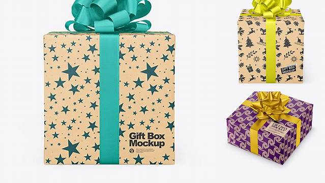 8617+ Textured Paper Gift Box with Matte Metallic Bow PSD Mockup High-Resolution PSD Download