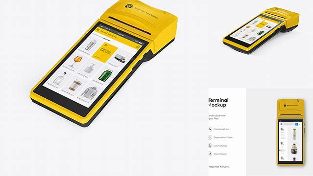 8622+ Mobile Payment Terminal PSD Mockup Half Side View Layered Photoshop Template