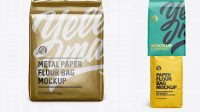 8623+ Metallic Paper Flour Bag PSD Mockup Front View Eye-Level Shot High-Resolution Graphic