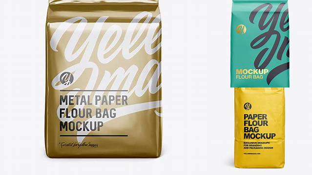 8623+ Metallic Paper Flour Bag PSD Mockup Front View Eye-Level Shot High-Resolution Graphic