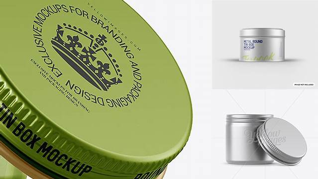 8624+ 50ml Matte Metal Round Tin Box PSD Mockup High-Angle Shot Exclusive Free PSD Mockups