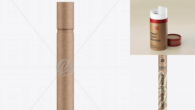 8624+ Long Kraft Paper Tube PSD Mockup Front View Unique and Editable PSD