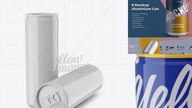 8631+ Two 250ml Glossy Aluminium Cans PSD Mockup Fully Customizable Photoshop Freebie