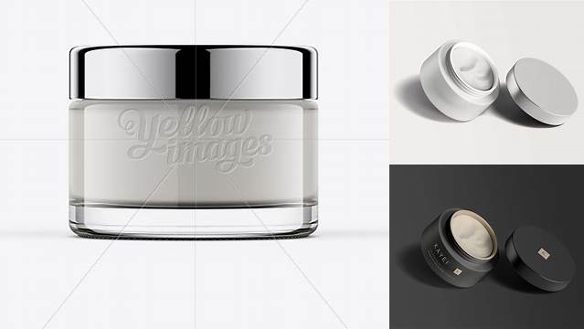 8633+ 50ml Round Cosmetic Jar with Chrome Lid PSD Mockup Free Graphic Mockup PSD