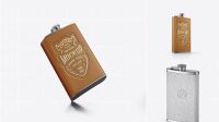 8635+ Steel Flask With Leather Wrap PSD Mockup Front View Custom Mockup PSD for Free