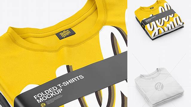 8649+ Stack of Folded T-Shirts PSD Mockup Half Side View High-Angle Shot Fully Layered PSD Freebie