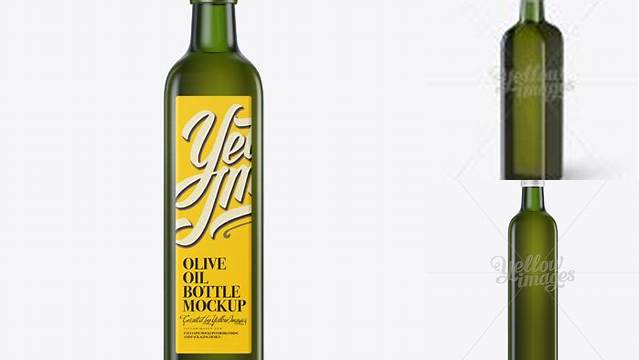 8660+ 0.75L Green Glass Olive Oil Bottle PSD Mockup Halfside view High-Angle Shot Smart Object Free Photoshop File