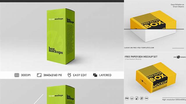 8661+ Matte Paper Box PSD Mockup Half Side View Elegant Free Graphic Resource