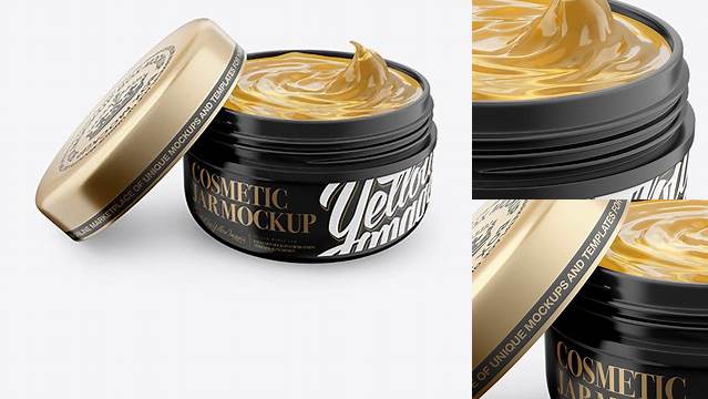 8665+ Open Glossy Jar with Cosmetic Gel PSD Mockup High-Angle Shot High-End Photoshop Mockup