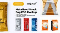 8669+ Metallic Snack Bag PSD Mockup Front View Elegant and Versatile PSD Resource