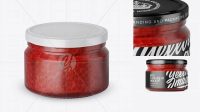 8672+ 250ml Clear Glass Jar with Red Caviar PSD Mockup High-Angle Shot Easy-to-Edit PSD