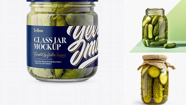 8673+ Glass Jar with Cucumbers PSD Mockup Front View Photoshop Freebie