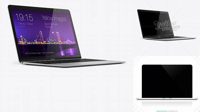 8675+ Apple MacBook Silver PSD Mockup 3/4 Left View Easy-to-Use PSD Template