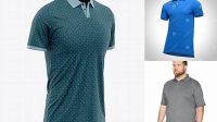 8675+ Men's Heather Short Sleeve Polo Shirt Front Half Side View Fully Layered PSD Freebie