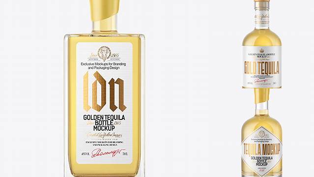 8680+ Square Golden Tequila Bottle with Wax PSD Mockup Fully Customizable Photoshop Freebie