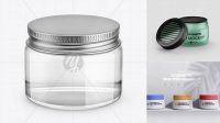 8682+ Clear Glass Cosmetic Jar PSD Mockup Front View High Angle Shot Advanced Editable PSD