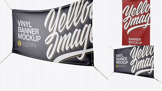 8682+ Matte Vinyl Banner PSD Mockup Half Side View Professional Photoshop Design Freebie