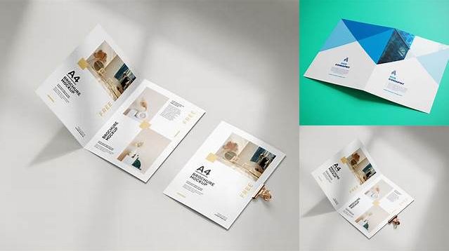 8684+ A4 Folded Brochure PSD Mockup High-Angle Shot Editable Photoshop File