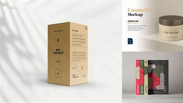 8686+ Blue Jar with Paper Box PSD Mockup Creative Layered Mockup Freebie