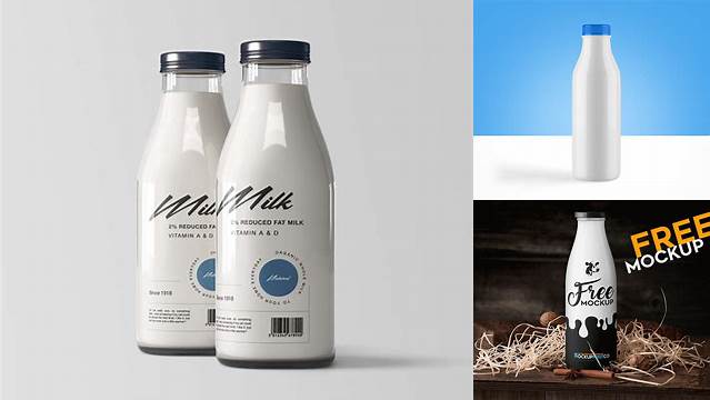 8696+ Glass Bottle of Milk PSD Mockup Modern Free PSD Template