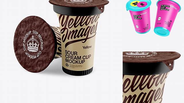 8699+ Two Matte Sour Cream Cup PSD Mockup Professional PSD Mockup