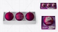 870+ Three Matte Purple Christmas Balls in Paper Box PSD Mockup High-Angle Shot Digital Download PSD for Free