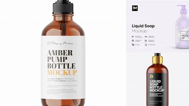 8703+ Amber Liquid Soap Bottle PSD Mockup Premium Design Freebie